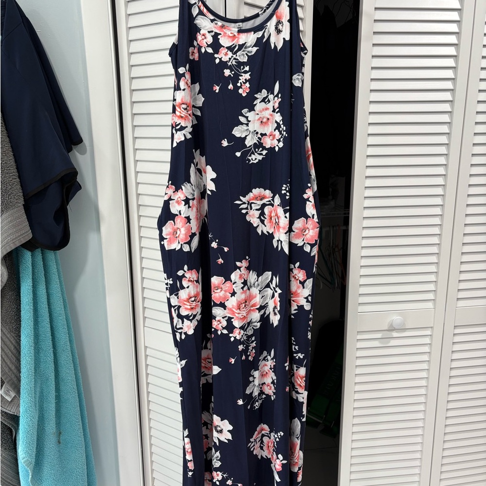 Floral Maxi Dress - Navy and Pink